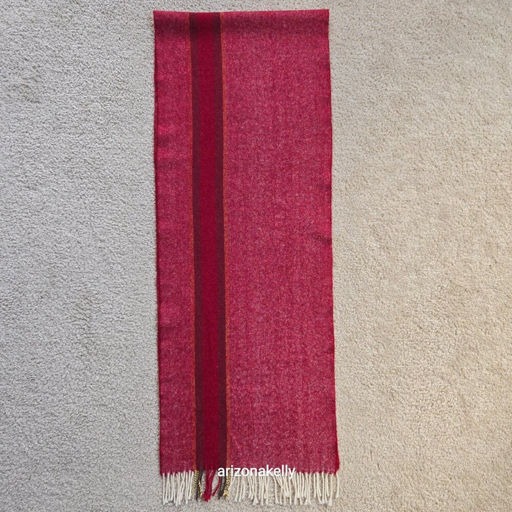 NWOT Wool Herringbone Burgundy Scarf with Big Stripe - Picture 13 of 13